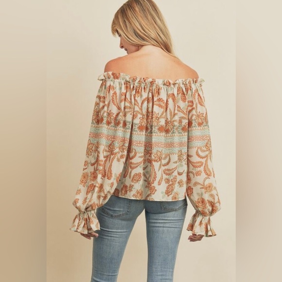 Paisley Blouse Long Sleeve Muted Ruffle Cuff - Picture 2 of 2